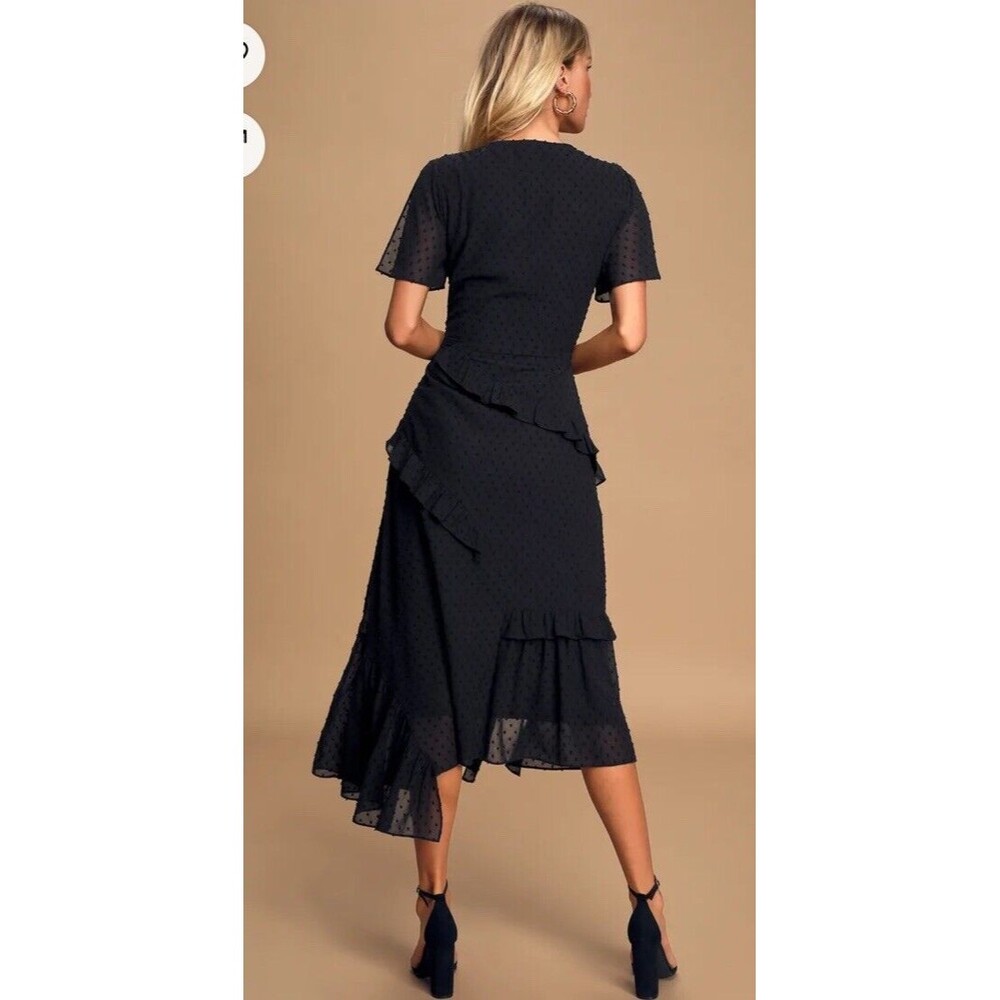 Lulus Black Swiss Dot Ruffled Midi Dress Size Xs NWT - Picture 4 of 11